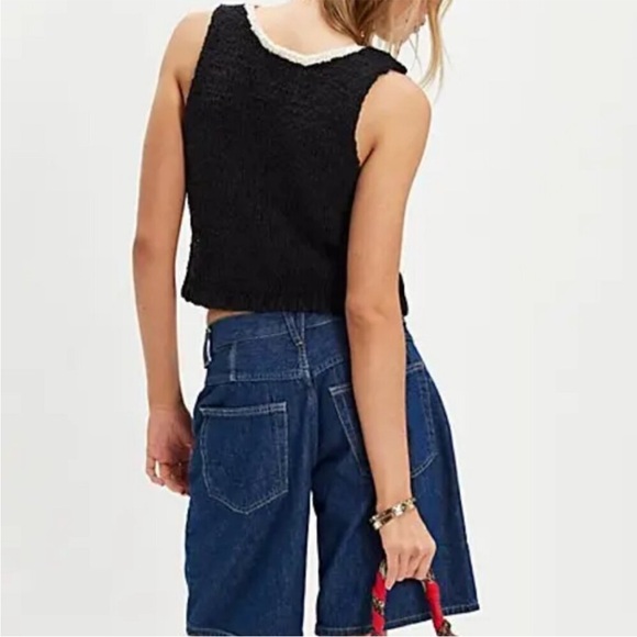 Free People‎ Sicily Shell Sweater Black Cream Knit Crop Reversible Small New - Picture 6 of 12